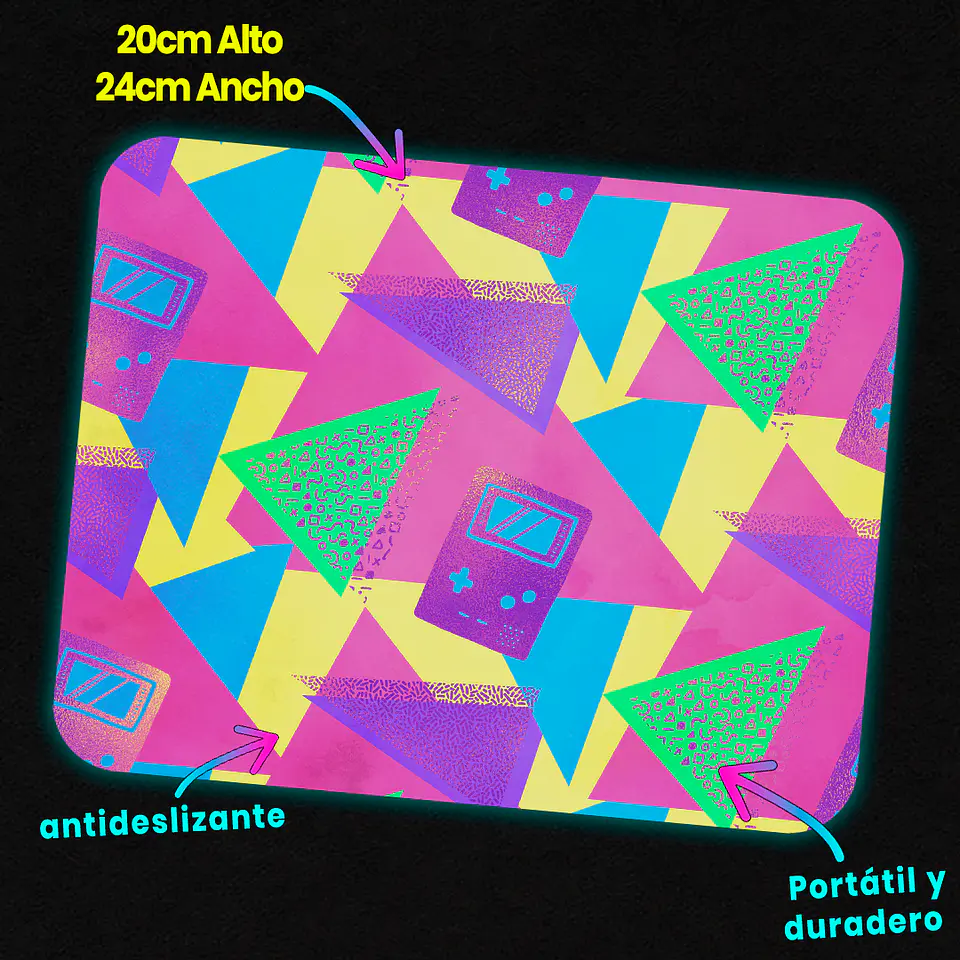 Mousepad 20x24 cm - Diseño Gamer Retro Neón 3