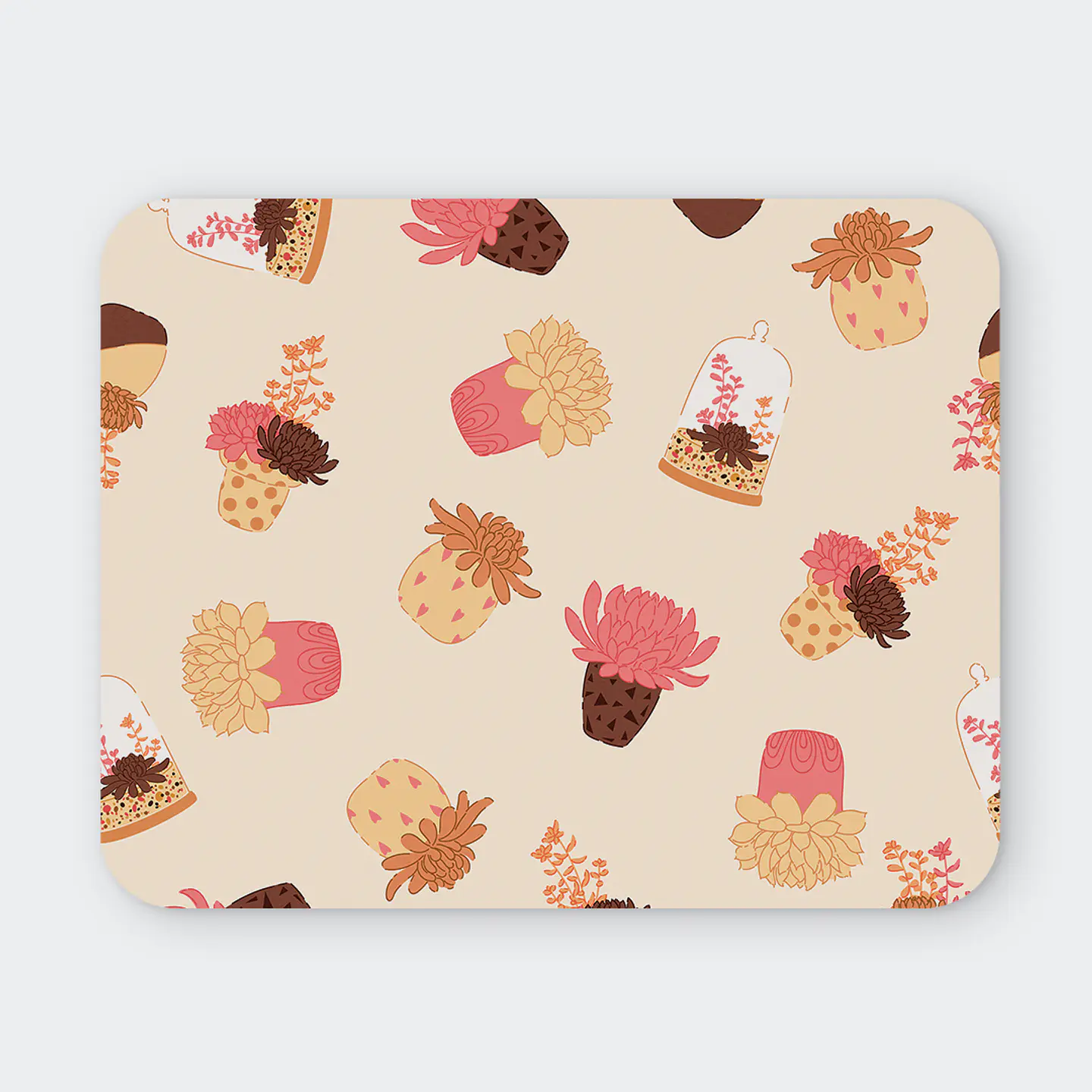Mousepad 20x24 cm - Diseño Suculentas y Maceteros Pastel 1