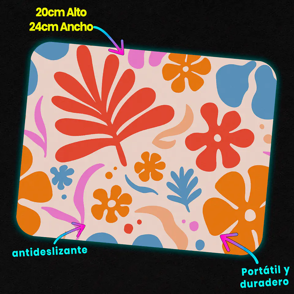 Mousepad 20x24 cm - Diseño Flores Abstractas Coloridas 3