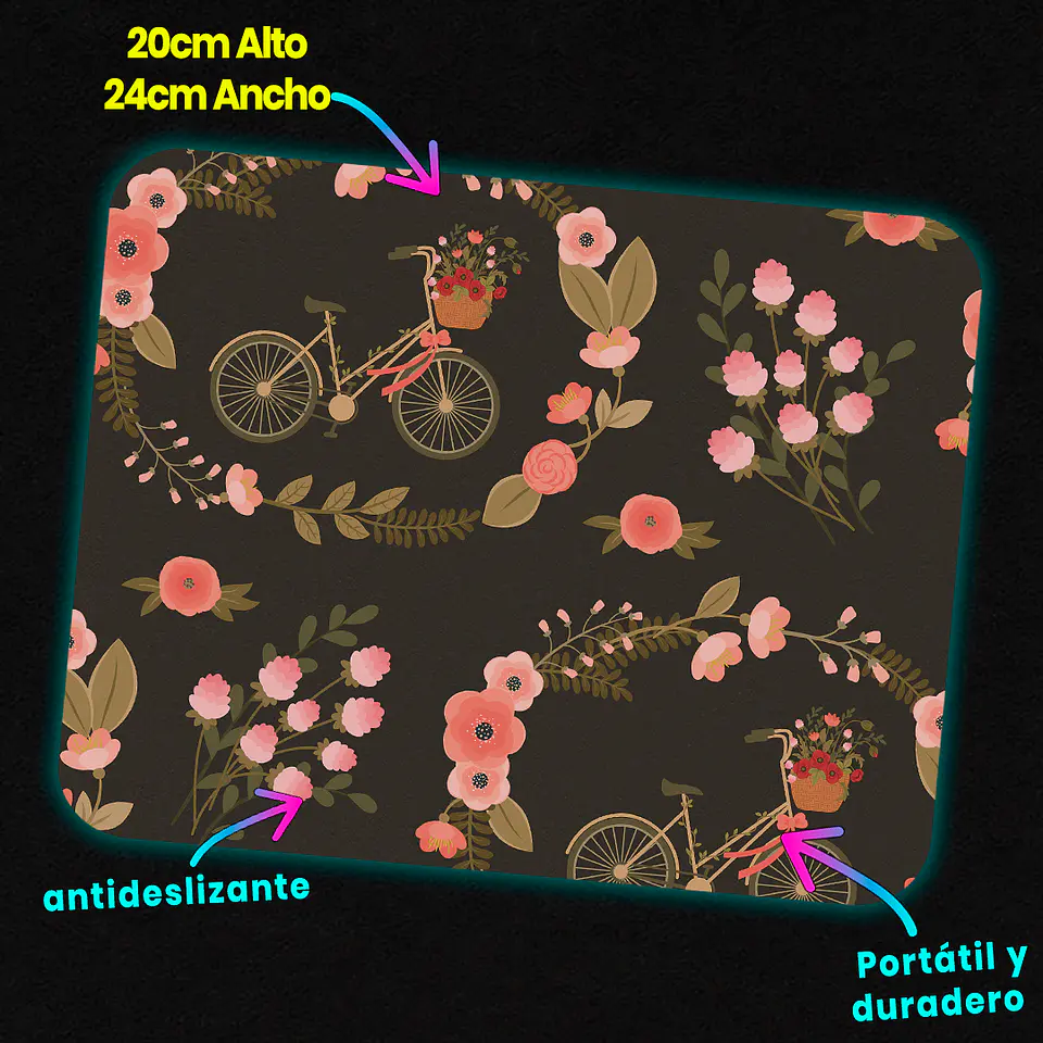 Mousepad 20x24 cm - Diseño Bicicleta con Flores Vintage 3