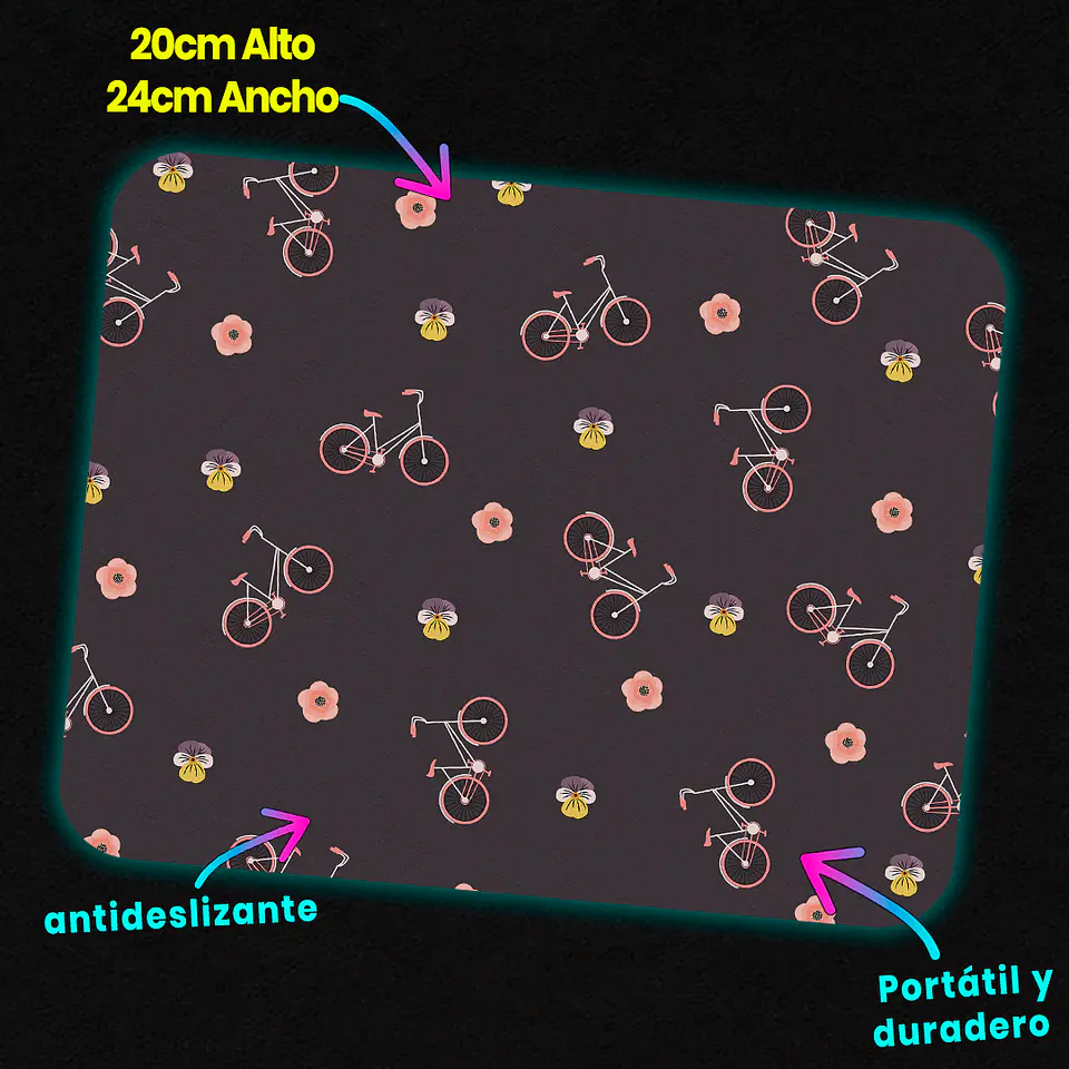Mousepad 20x24 cm - Diseño Bicicletas y Flores Minimalistas 3