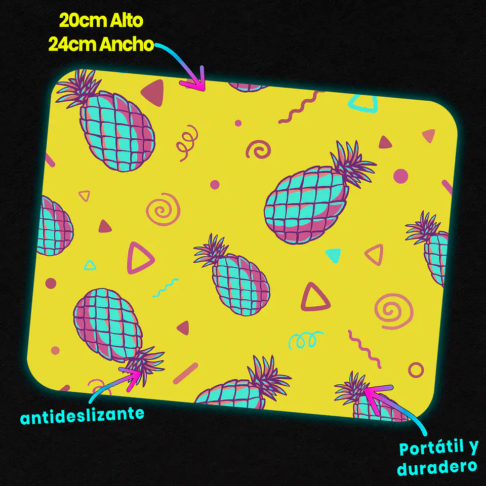 Mousepad 20x24 cm - Diseño Piñas Neón Fondo Amarillo 3