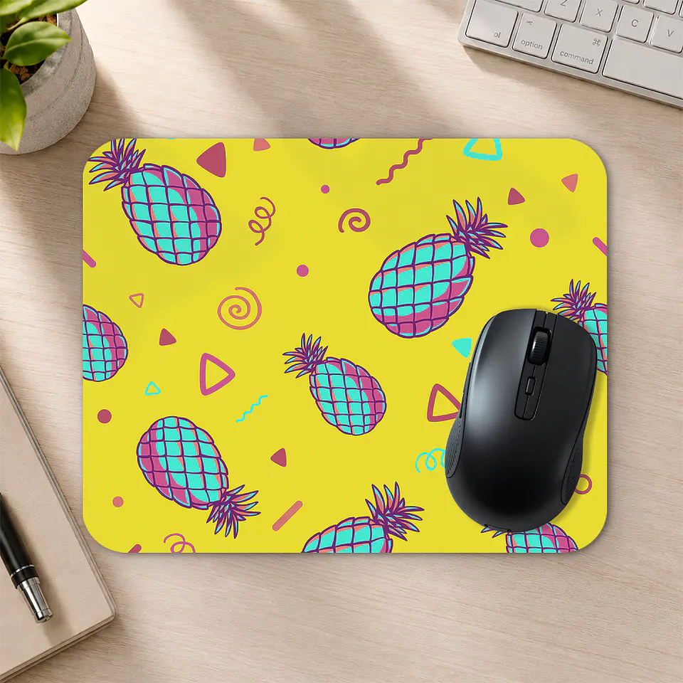 Mousepad 20x24 cm - Diseño Piñas Neón Fondo Amarillo 2