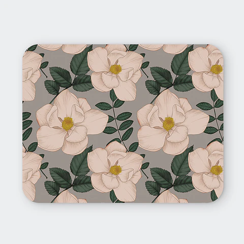 Mousepad 20x24 cm - Diseño Flores Magnolia Beige y Verde