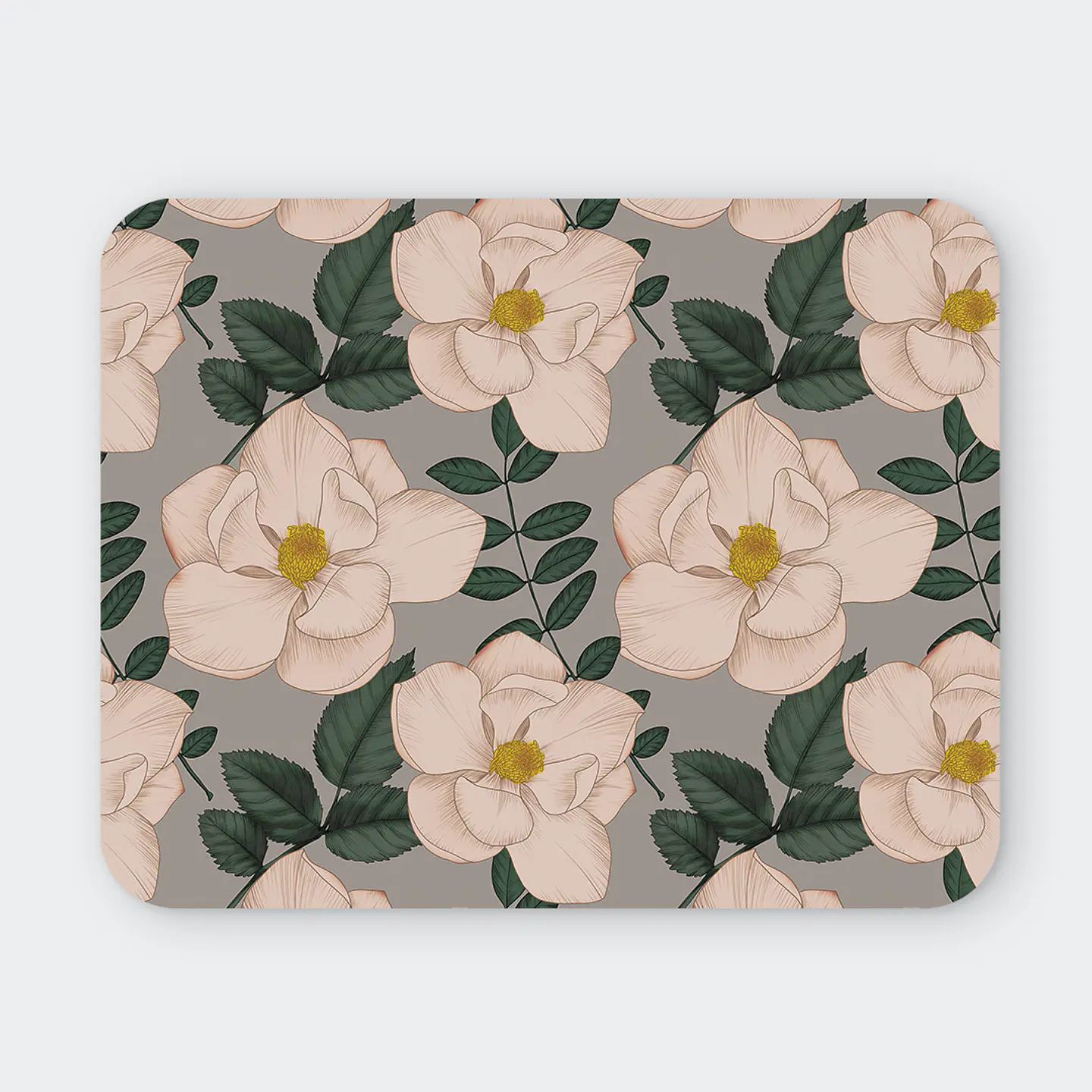Mousepad 20x24 cm - Diseño Flores Magnolia Beige y Verde 1