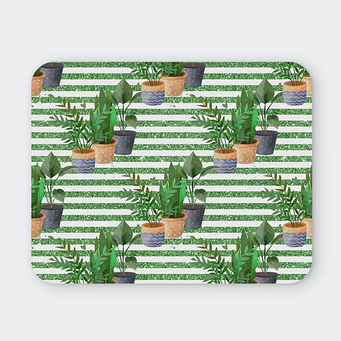 Mousepad 20x24 cm - Diseño Plantas en Maceteros con Rayas Verdes