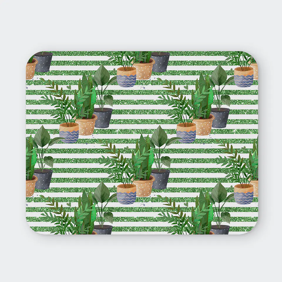 Mousepad 20x24 cm - Diseño Plantas en Maceteros con Rayas Verdes 1