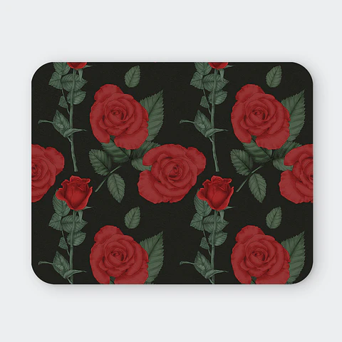 Mousepad 20x24 cm - Diseño Rosas Rojas Realistas sobre Fondo Negro