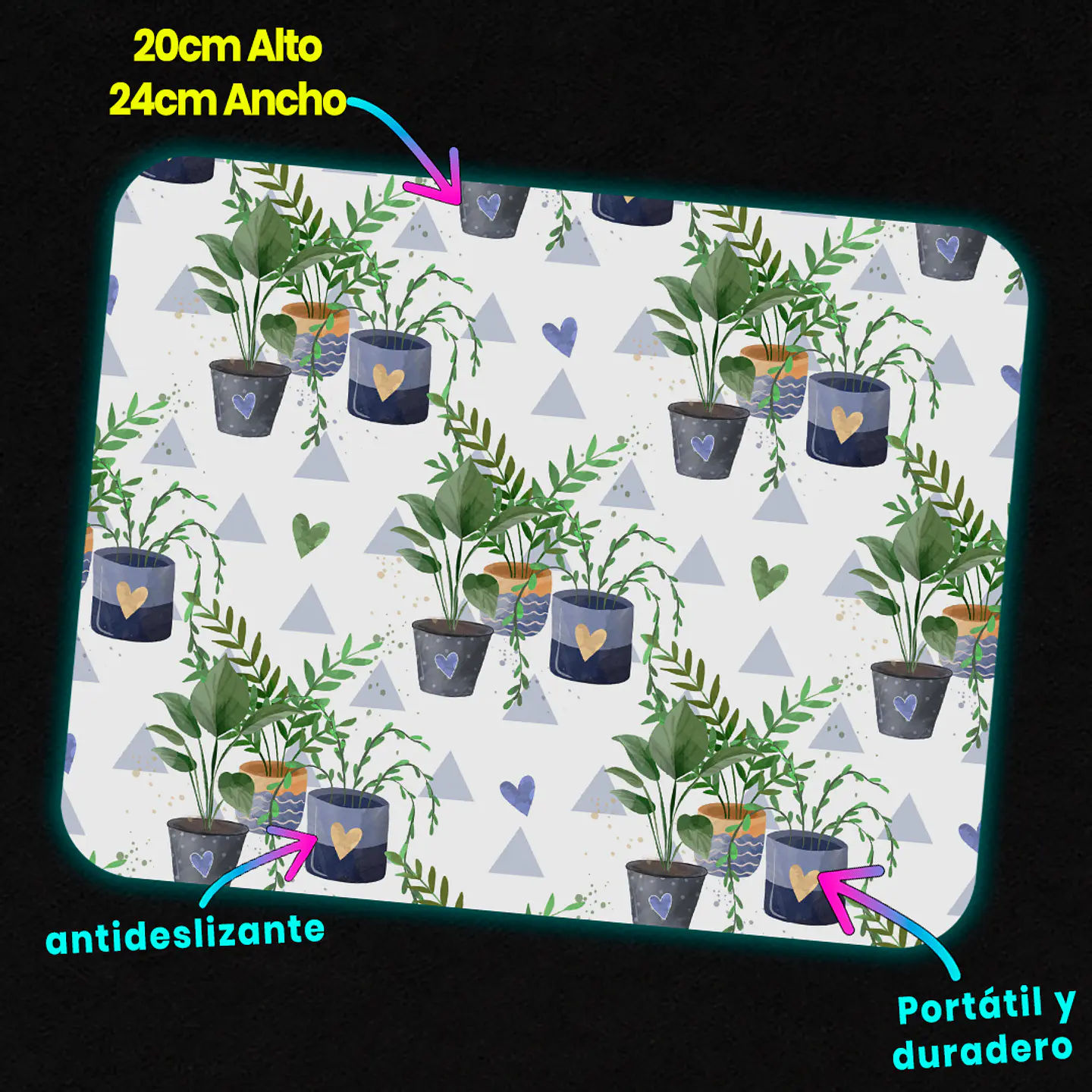 Mousepad 20x24 cm - Diseño Plantas en Maceteros con Corazones 3
