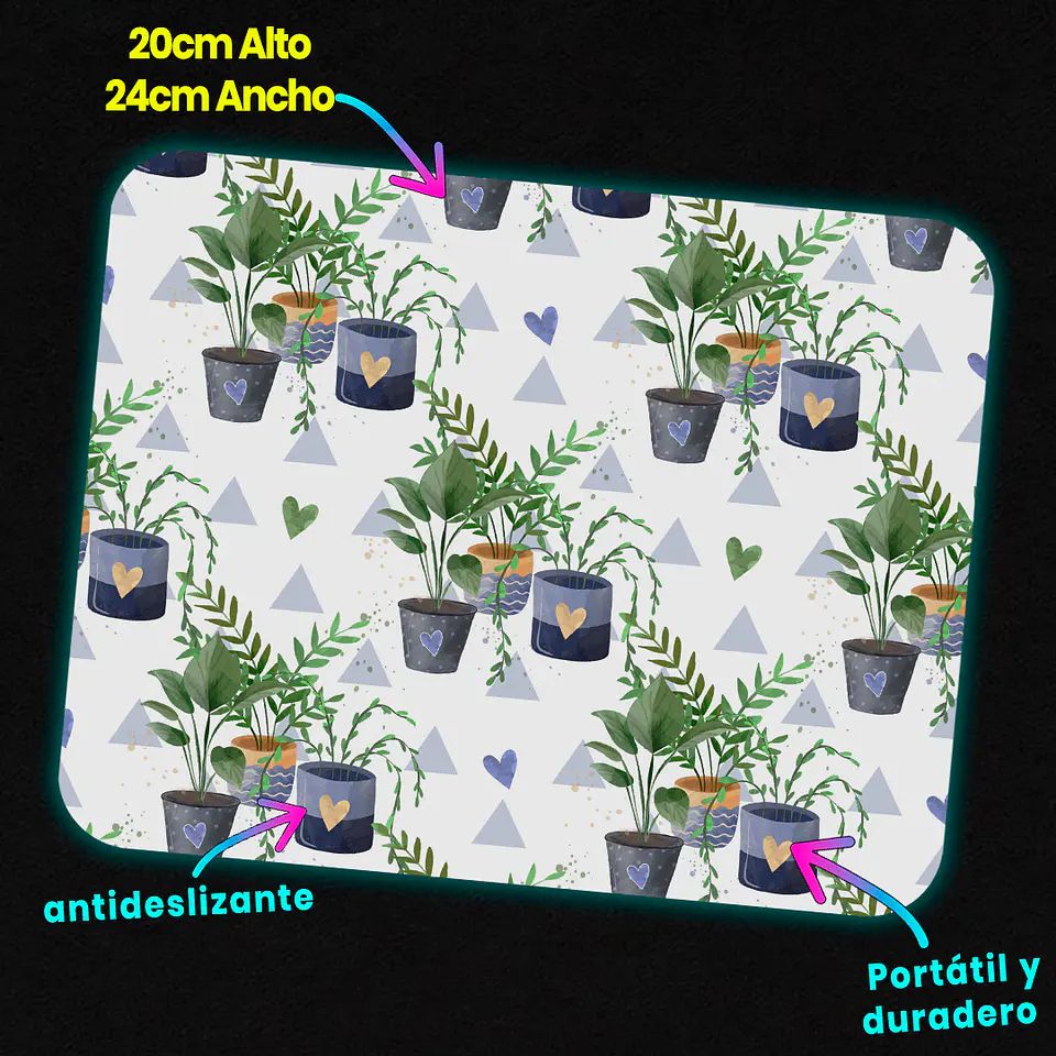 Mousepad 20x24 cm - Diseño Plantas en Maceteros con Corazones 3