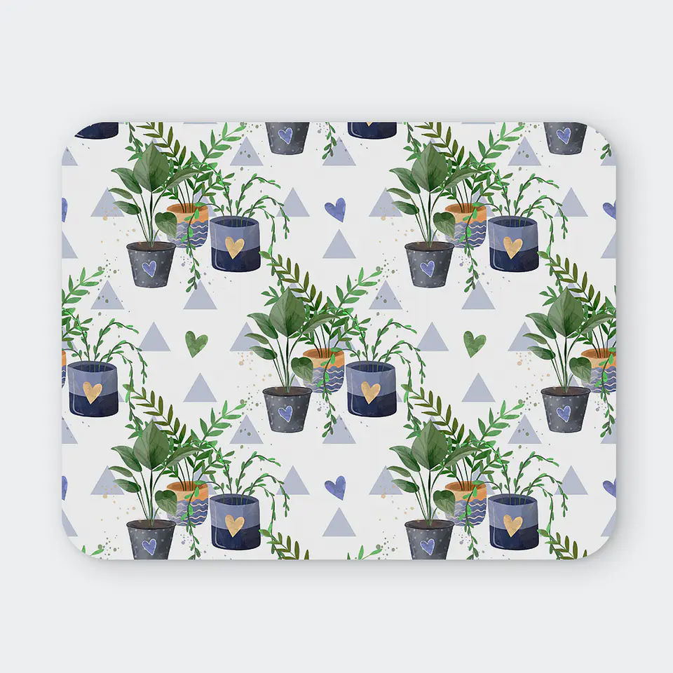 Mousepad 20x24 cm - Diseño Plantas en Maceteros con Corazones 1