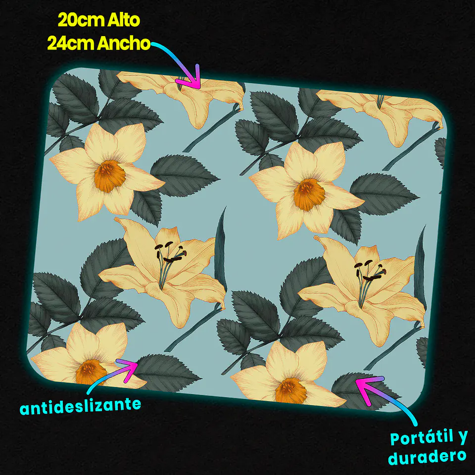 Mousepad 20x24 cm - Diseño Flores Amarillas sobre Fondo Celeste 3