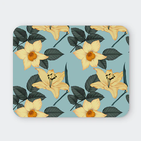 Mousepad 20x24 cm - Diseño Flores Amarillas sobre Fondo Celeste