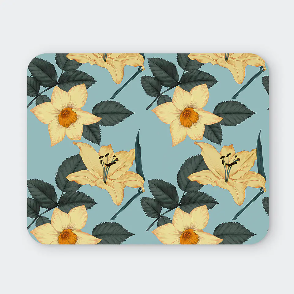 Mousepad 20x24 cm - Diseño Flores Amarillas sobre Fondo Celeste 1