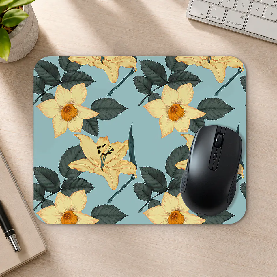 Mousepad 20x24 cm - Diseño Flores Amarillas sobre Fondo Celeste 2