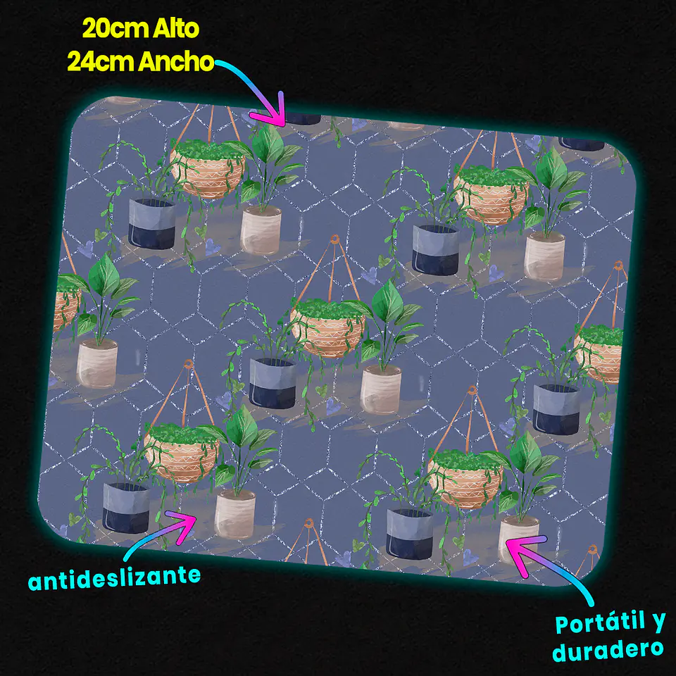 Mousepad 20x24 cm - Diseño Plantas Colgantes Fondo Azul 3