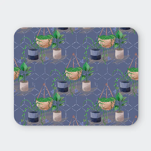 Mousepad 20x24 cm - Diseño Plantas Colgantes Fondo Azul