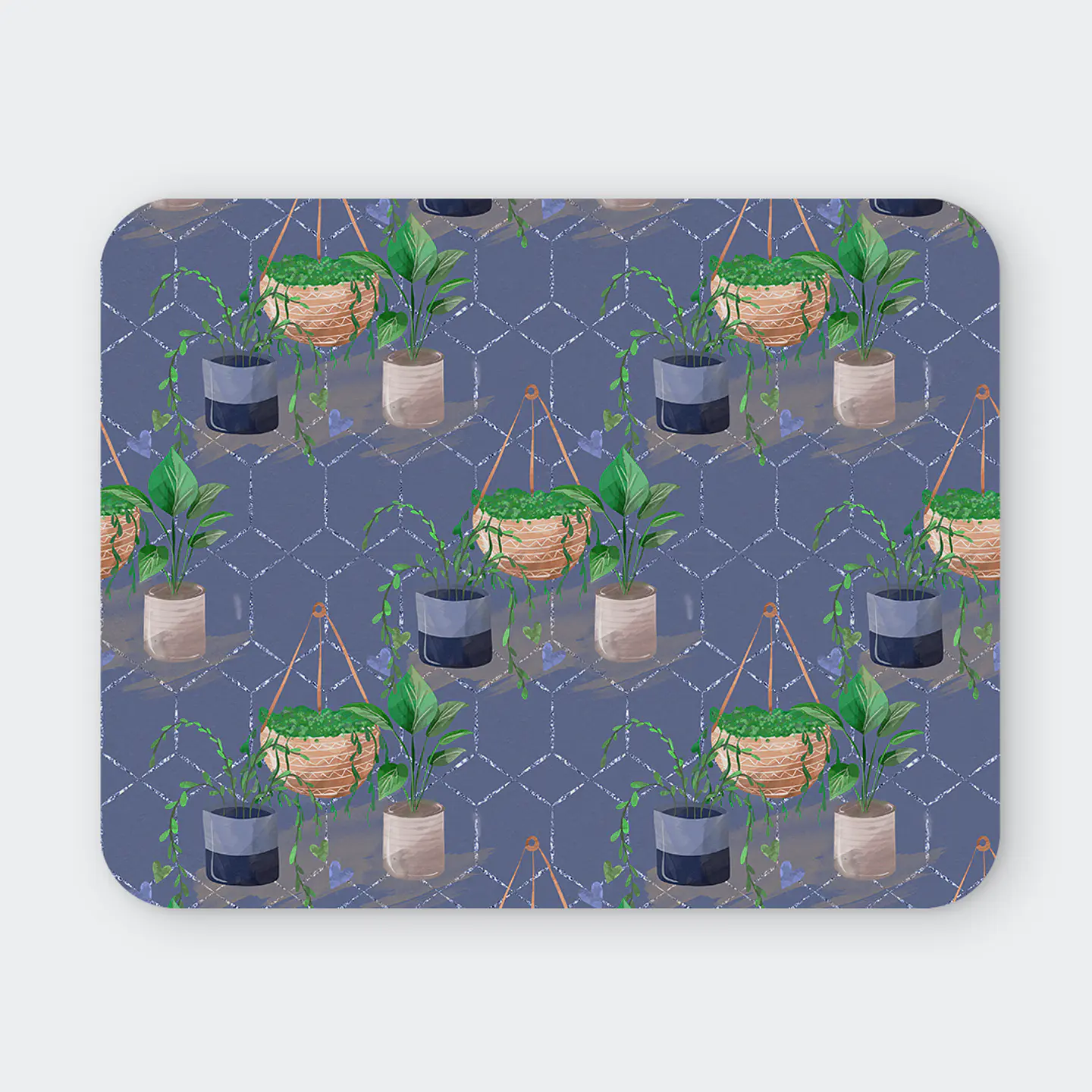 Mousepad 20x24 cm - Diseño Plantas Colgantes Fondo Azul 1
