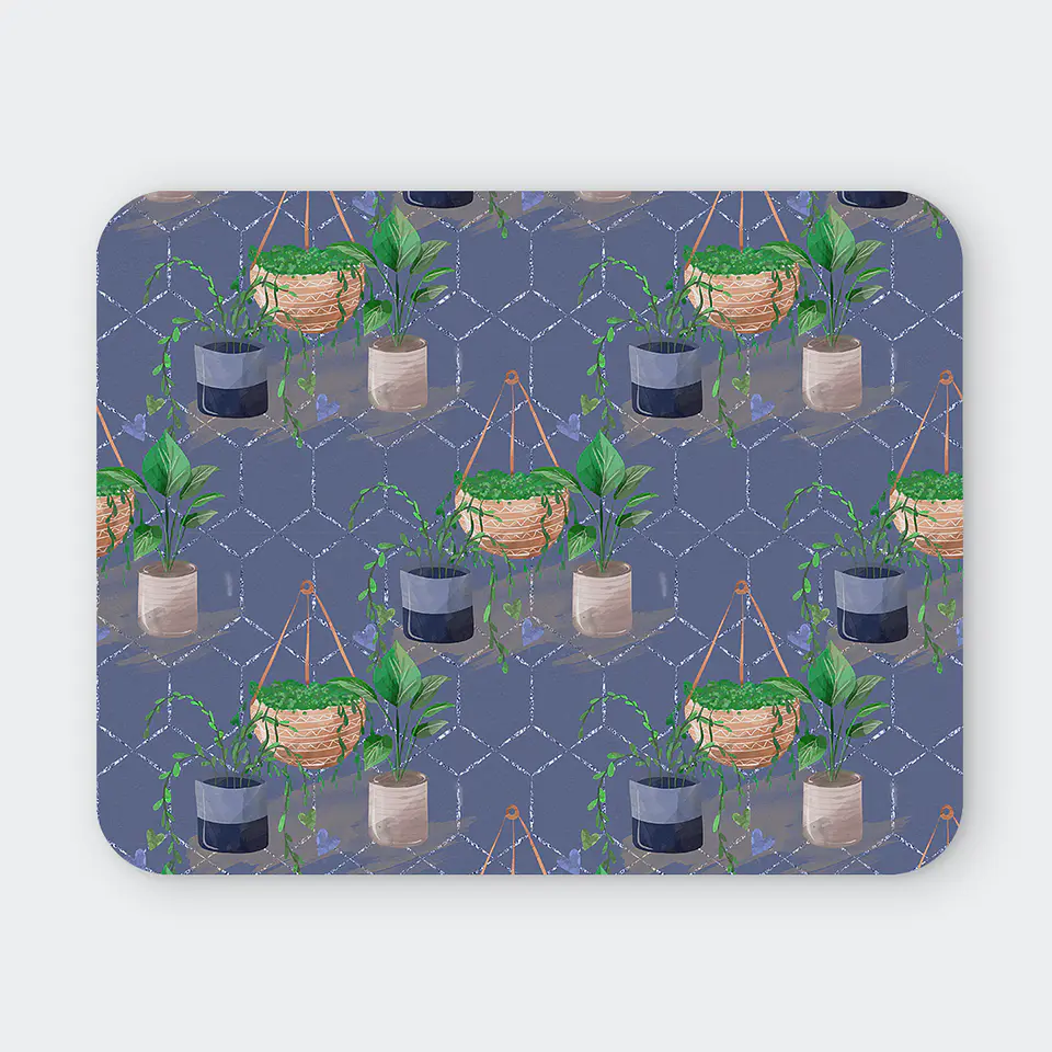 Mousepad 20x24 cm - Diseño Plantas Colgantes Fondo Azul 1