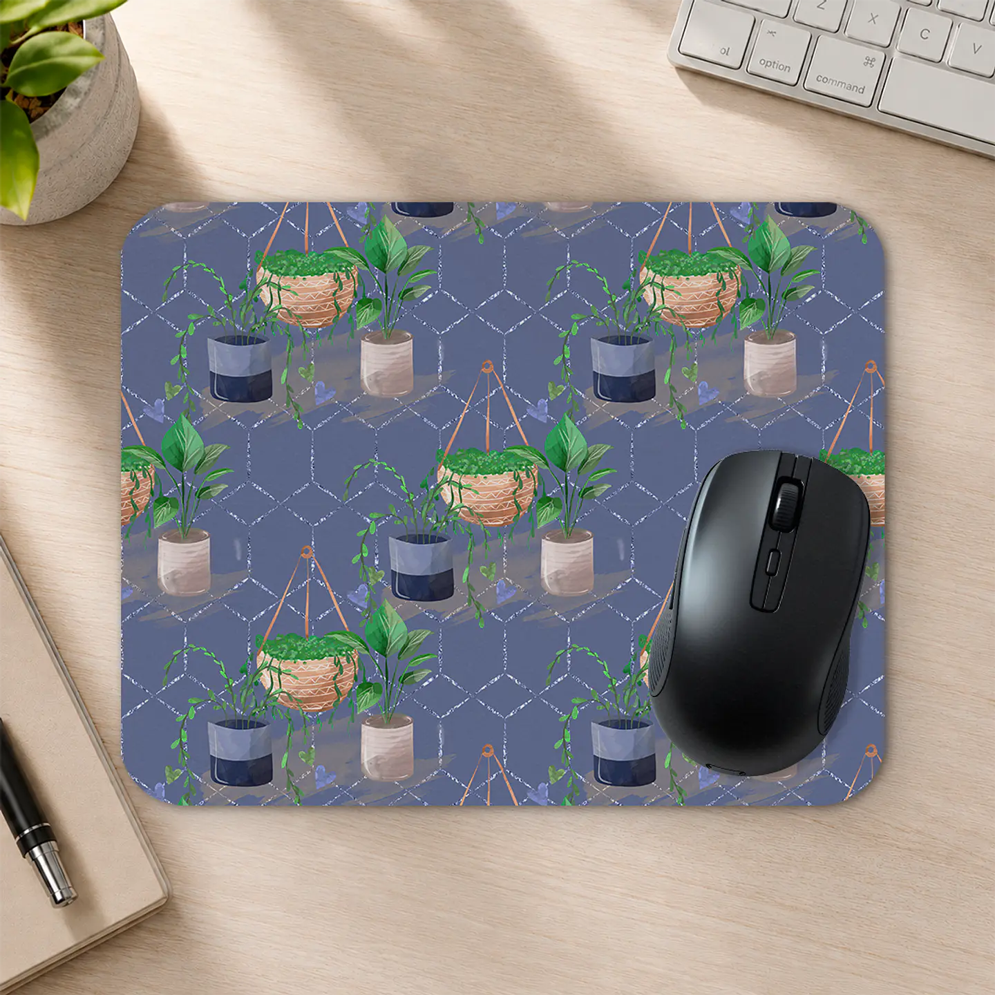 Mousepad 20x24 cm - Diseño Plantas Colgantes Fondo Azul 2