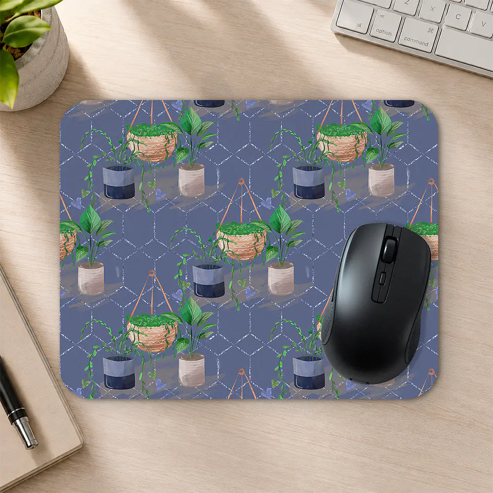 Mousepad 20x24 cm - Diseño Plantas Colgantes Fondo Azul 2