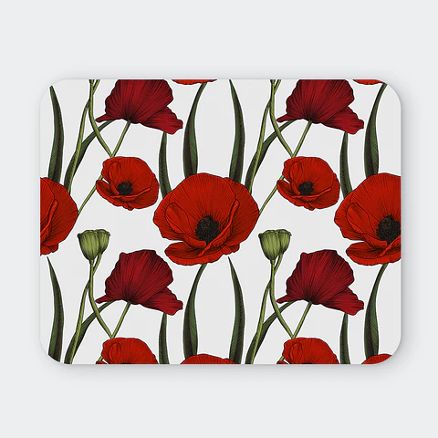 Mousepad 20x24 cm - Diseño Amapolas Rojas sobre Fondo Blanco