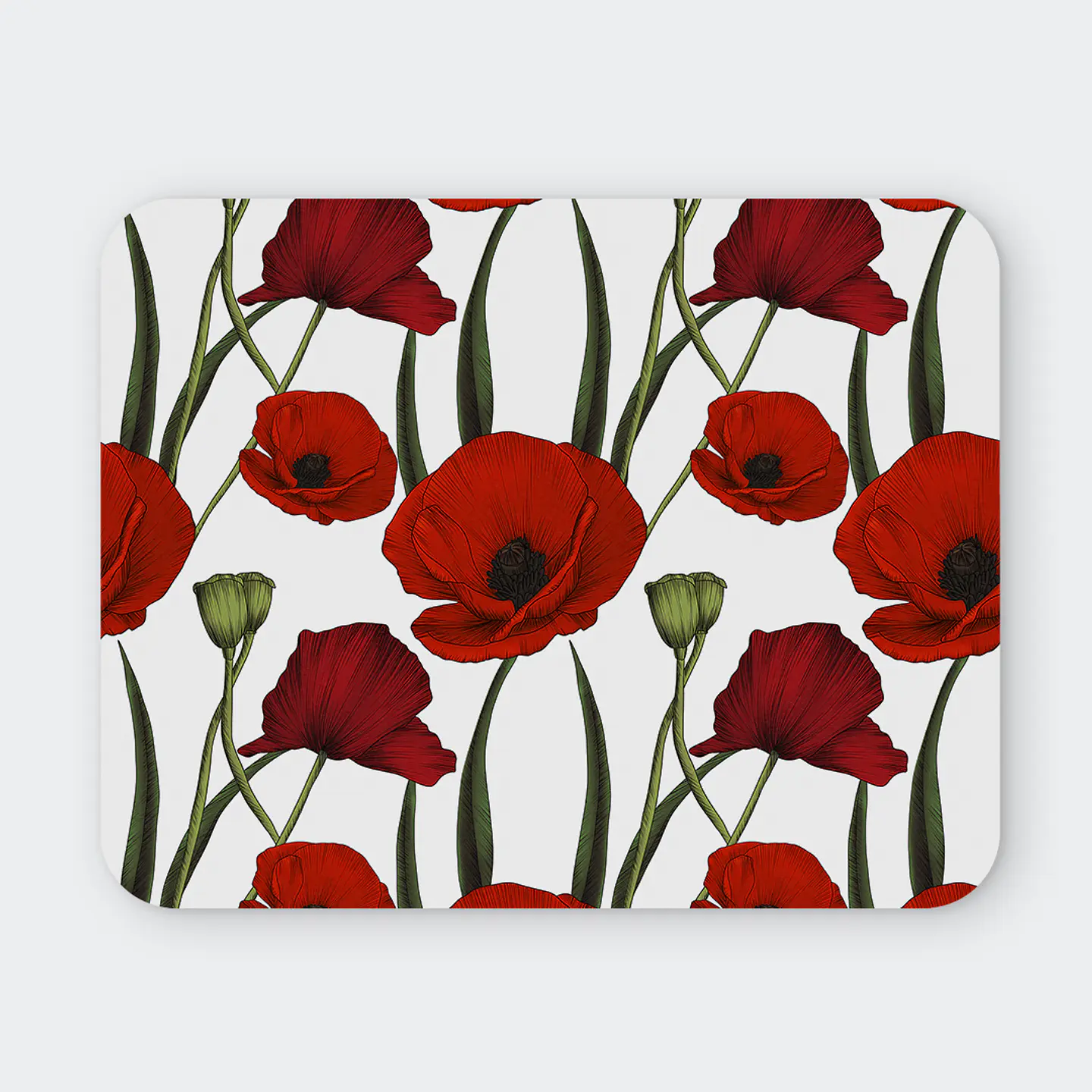 Mousepad 20x24 cm - Diseño Amapolas Rojas sobre Fondo Blanco 1