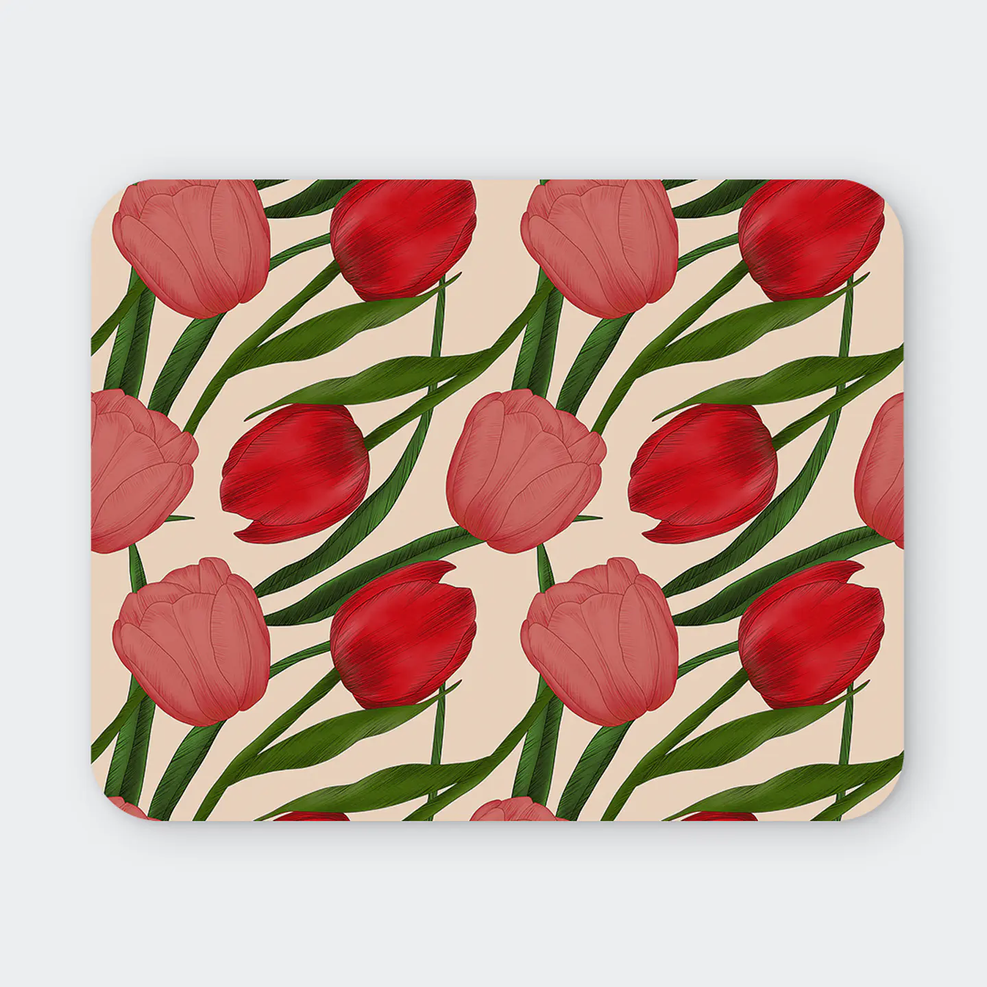 Mousepad 20x24 cm - Diseño Tulipanes Rojos y Rosados 1