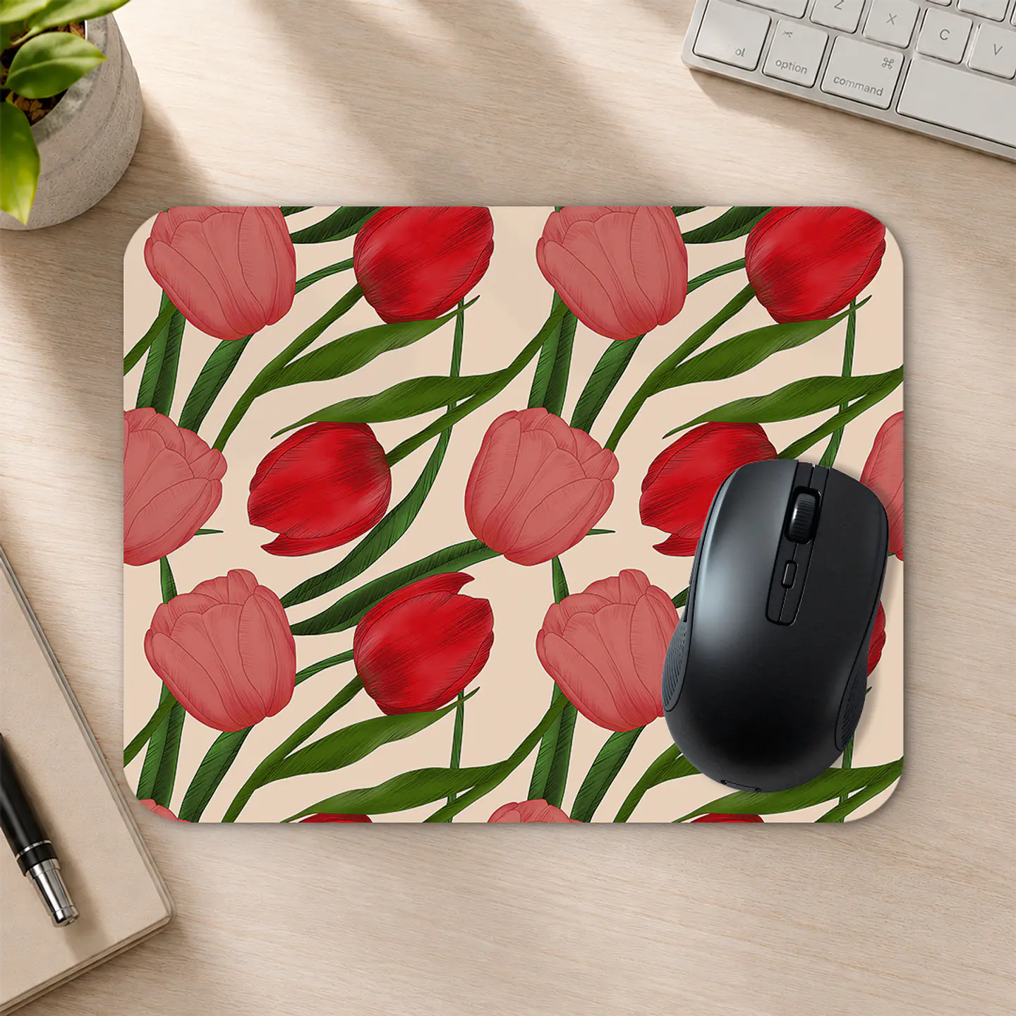 Mousepad 20x24 cm - Diseño Tulipanes Rojos y Rosados 2