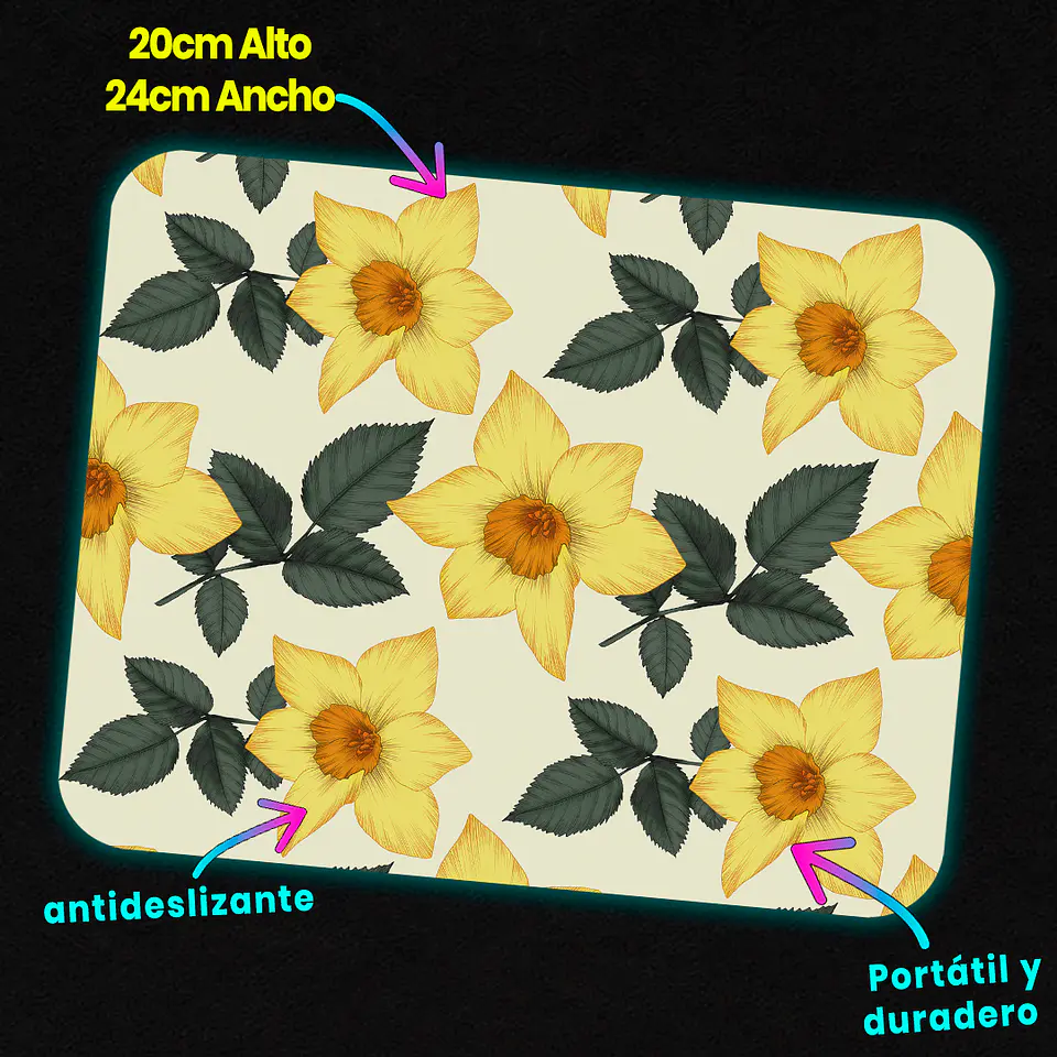 Mousepad 20x24 cm - Diseño Flores Narcisos Amarillos 3