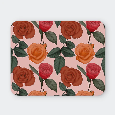 Mousepad 20x24 cm - Diseño Rosas Terracota sobre Fondo Rosado