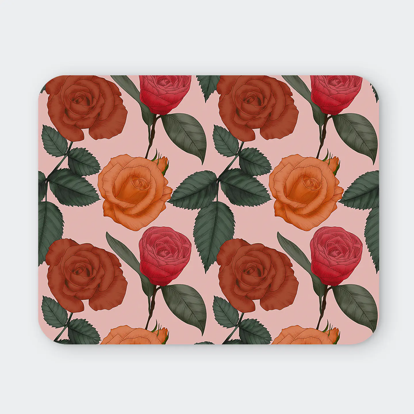Mousepad 20x24 cm - Diseño Rosas Terracota sobre Fondo Rosado 1