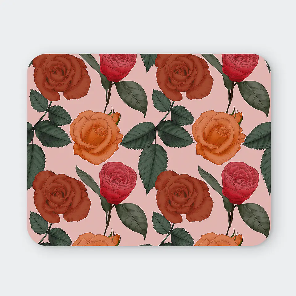 Mousepad 20x24 cm - Diseño Rosas Terracota sobre Fondo Rosado 1