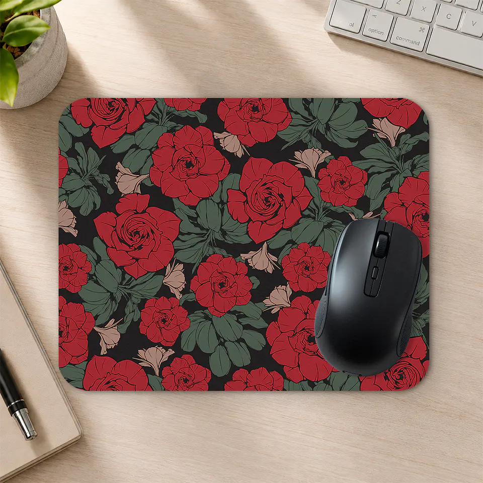Mousepad 20x24 cm - Diseño Rosas Rojas sobre Fondo Oscuro 2
