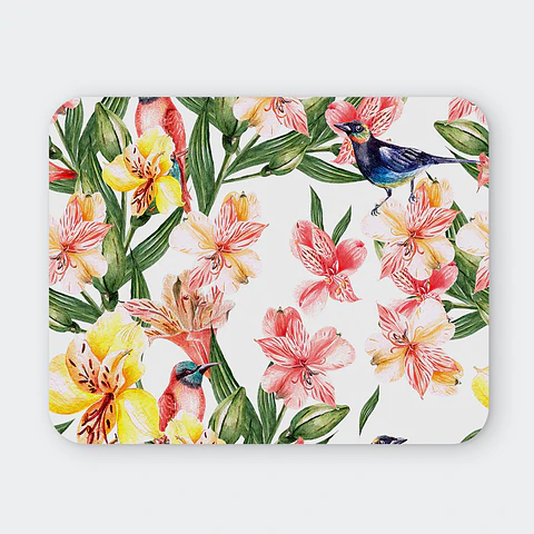 Mousepad 20x24 cm - Diseño Flores Tropicales con Pájaros