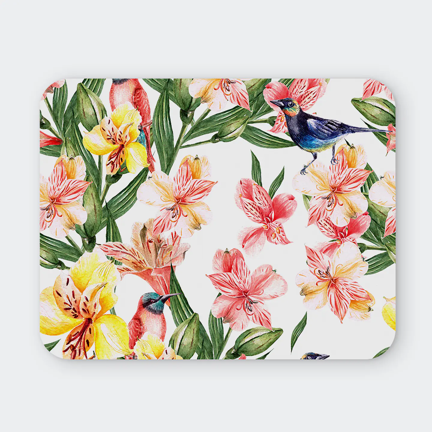 Mousepad 20x24 cm - Diseño Flores Tropicales con Pájaros 1