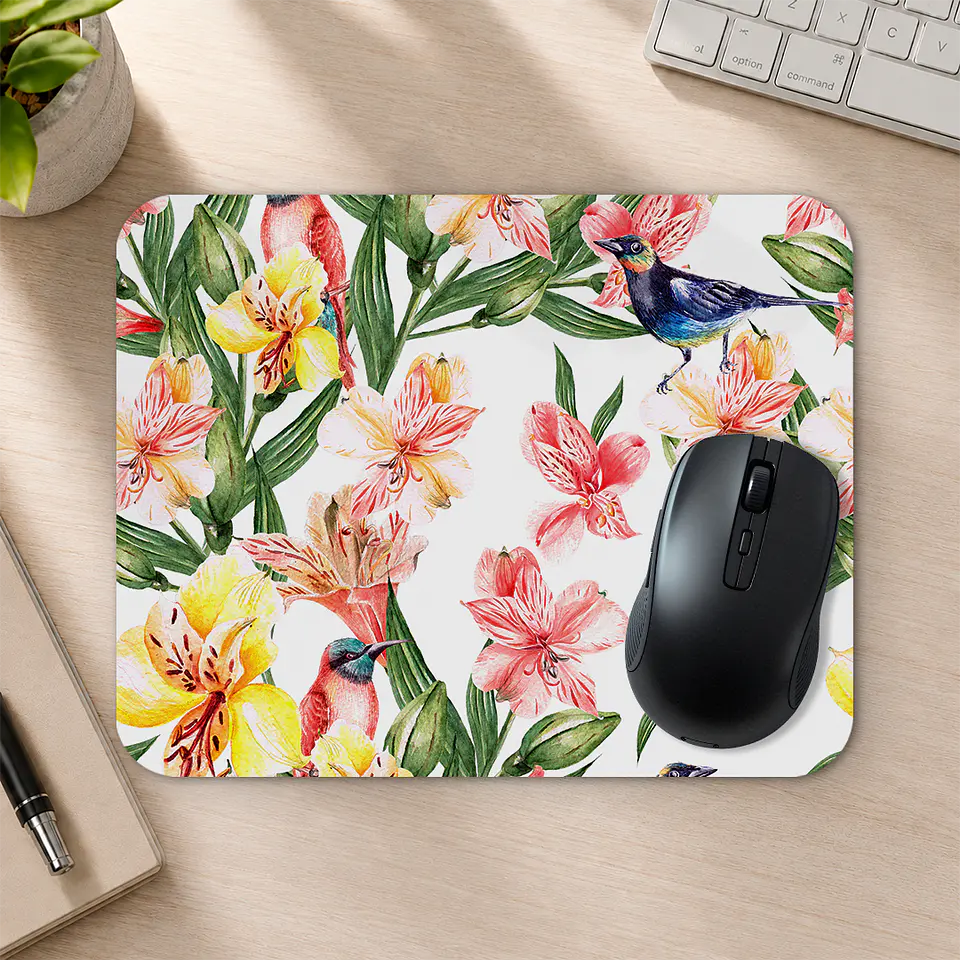 Mousepad 20x24 cm - Diseño Flores Tropicales con Pájaros 2