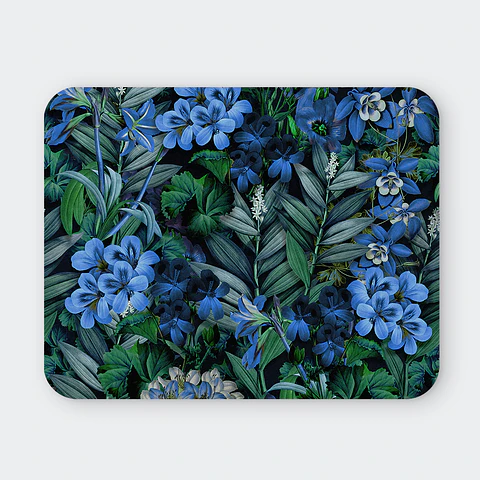 Mousepad 20x24 cm - Diseño Flores Azules Fondo Oscuro