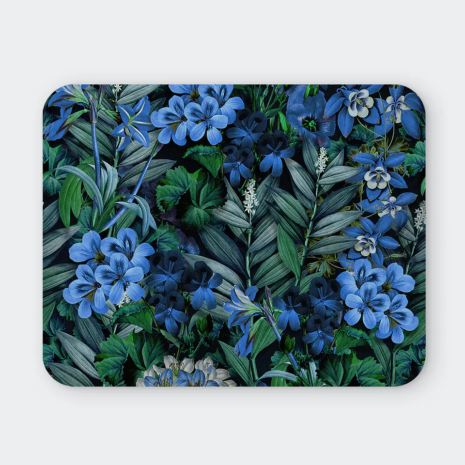 Mousepad 20x24 cm - Diseño Flores Azules Fondo Oscuro 1