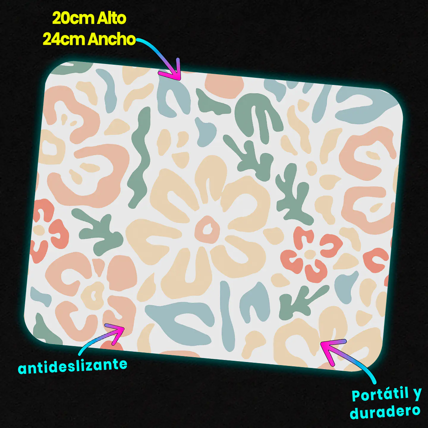 Mousepad 20x24 cm - Diseño Flores Abstractas Pastel 3