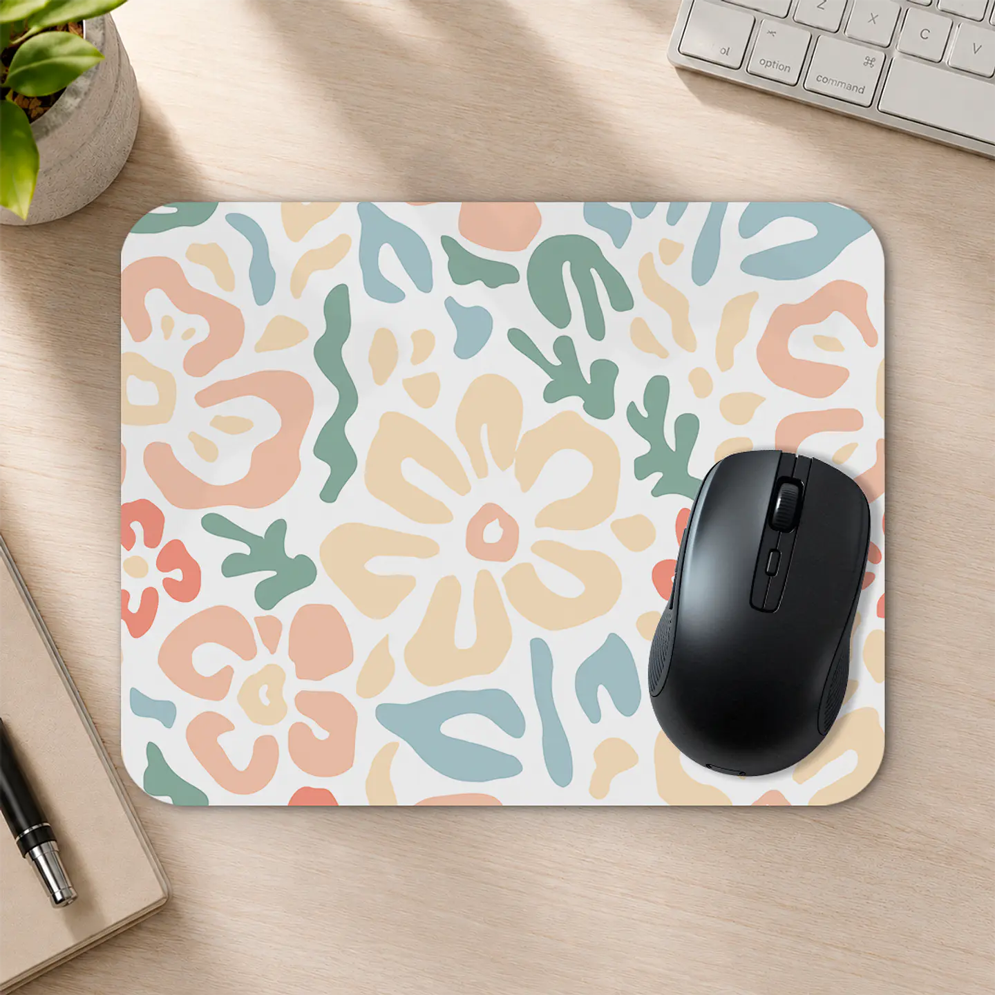 Mousepad 20x24 cm - Diseño Flores Abstractas Pastel 2