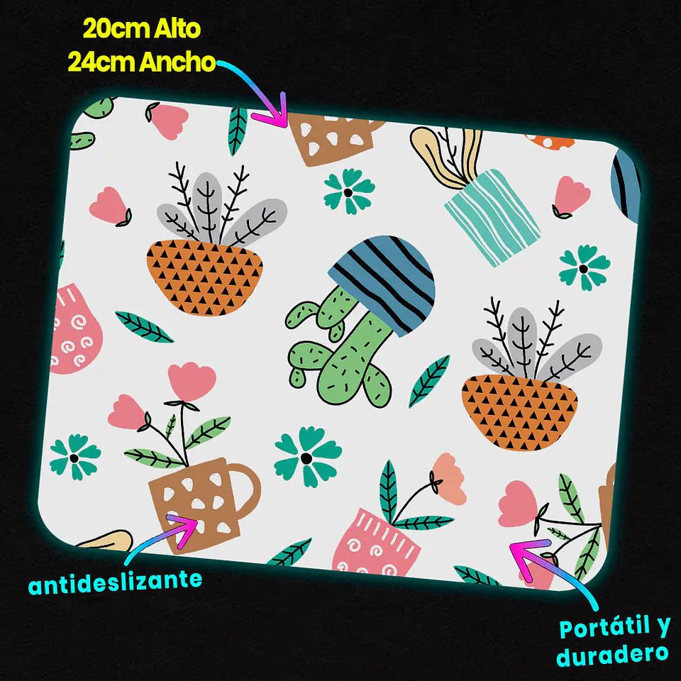 Mousepad 20x24 cm - Diseño Maceteros Kawaii con Plantas 3