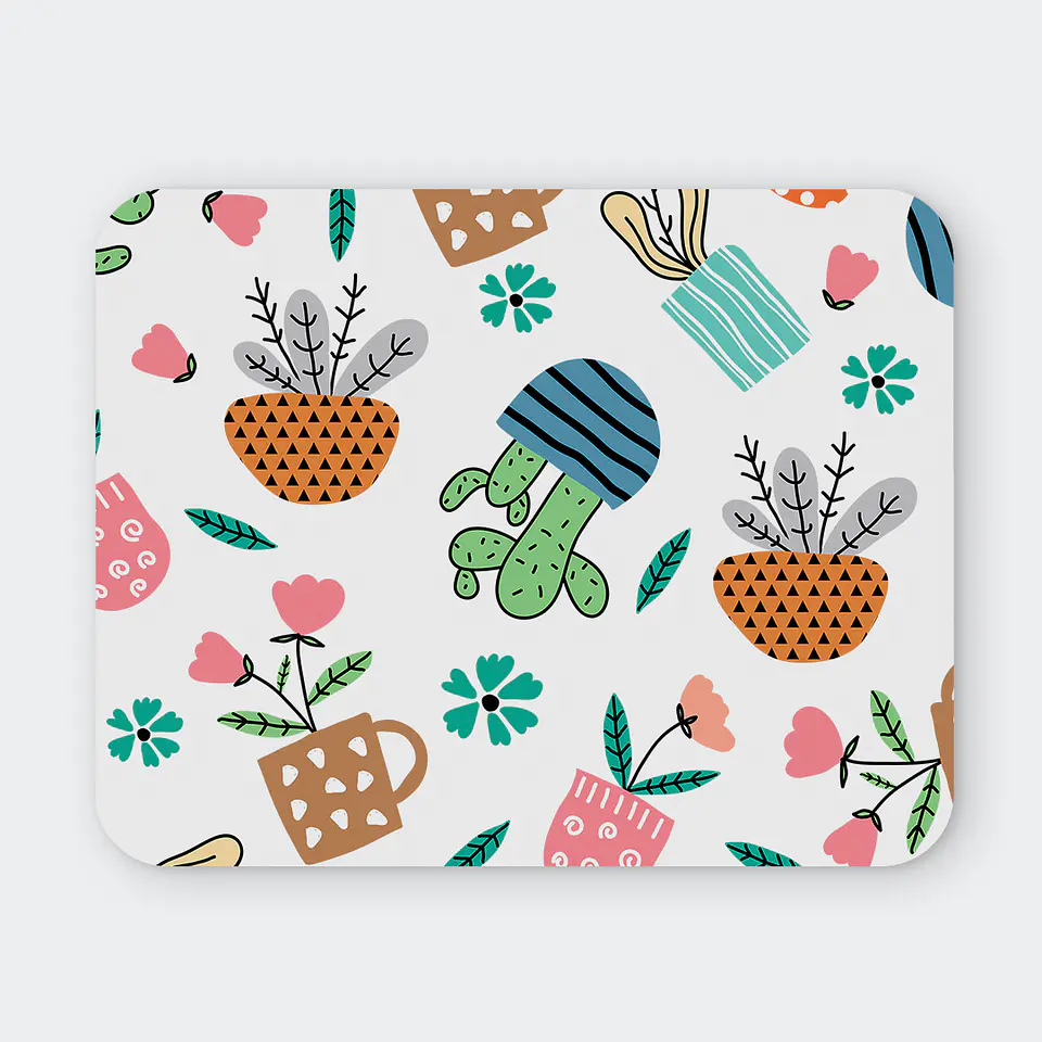 Mousepad 20x24 cm - Diseño Maceteros Kawaii con Plantas 1