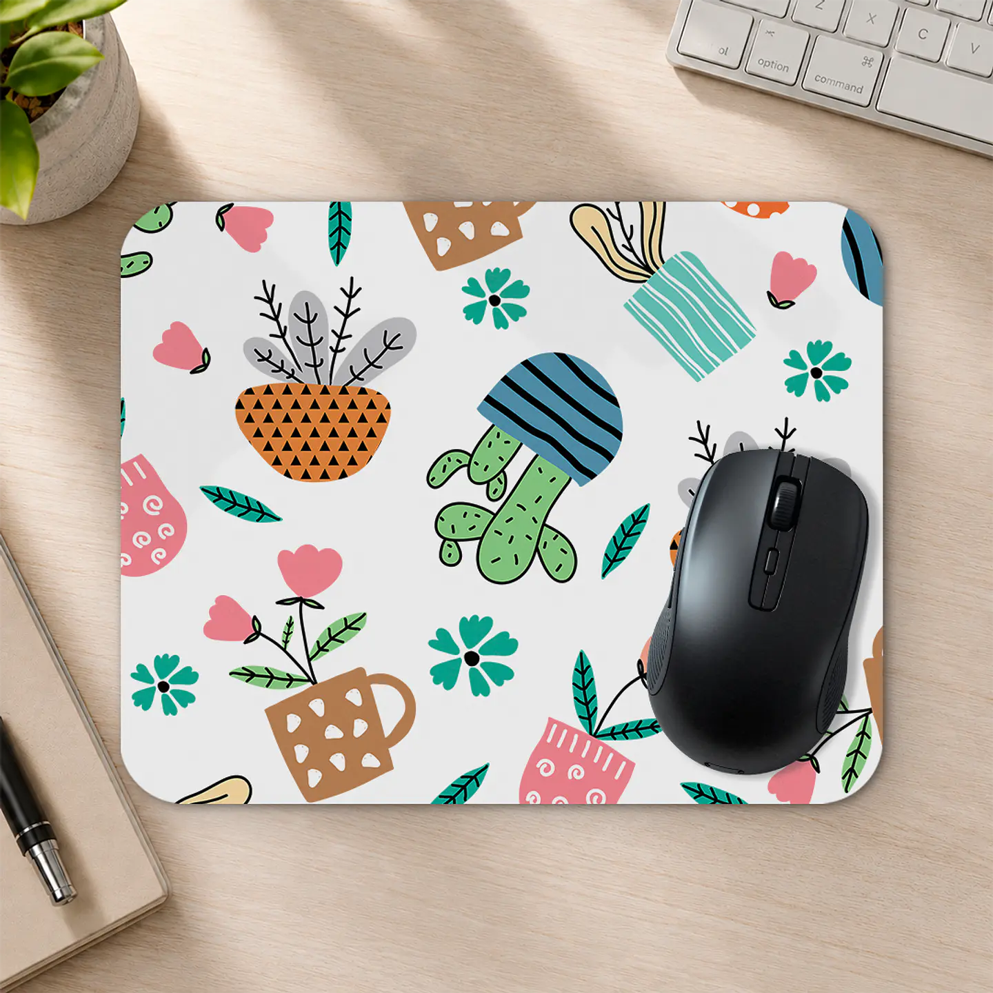 Mousepad 20x24 cm - Diseño Maceteros Kawaii con Plantas 2