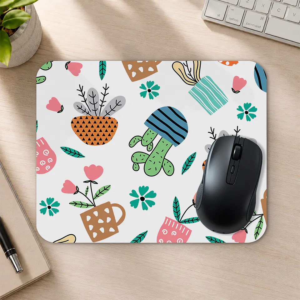 Mousepad 20x24 cm - Diseño Maceteros Kawaii con Plantas 2