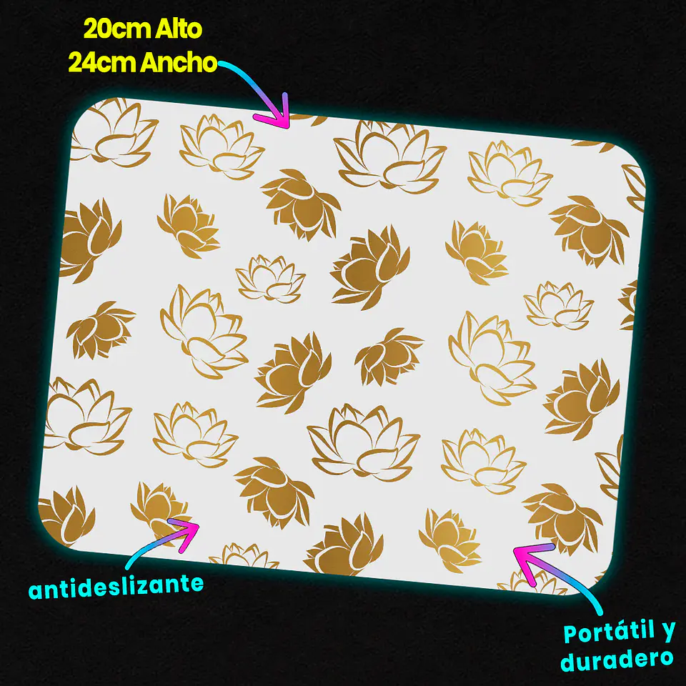 Mousepad 20x24 cm - Diseño Flores de Loto Doradas 3