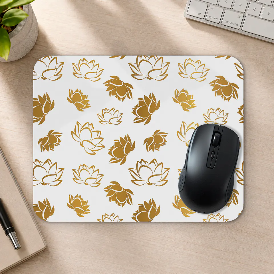 Mousepad 20x24 cm - Diseño Flores de Loto Doradas 2