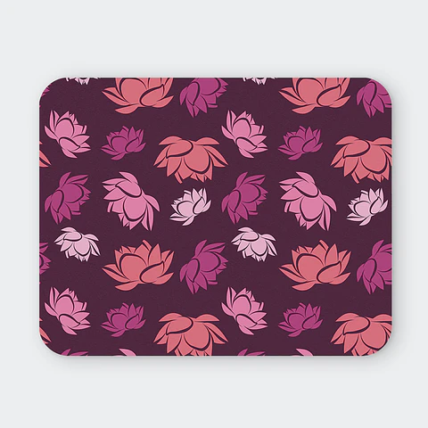 Mousepad 20x24 cm - Diseño Flores de Loto Rosadas Fondo Morado