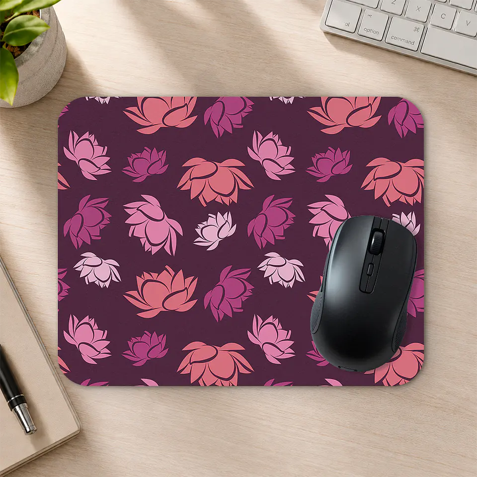 Mousepad 20x24 cm - Diseño Flores de Loto Rosadas Fondo Morado 2