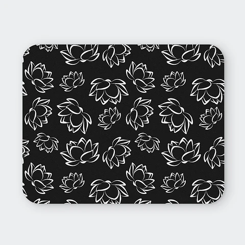 Mousepad 20x24 cm - Diseño Flores de Loto Blancas Fondo Negro